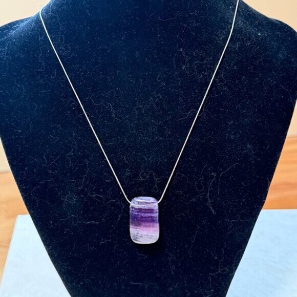 Natural Purple Fluorite Pendant, Large Genuine Gemstone Rectangular Pendant - Picture 11 of 13